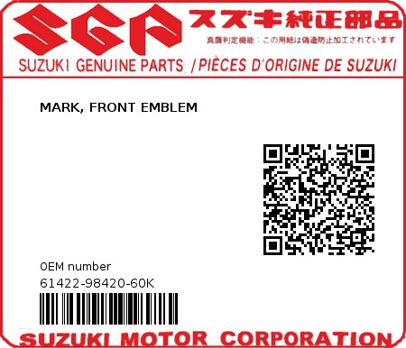 Product image: Suzuki - 61422-98420-60K - MARK, FRONT EMBLEM  0
