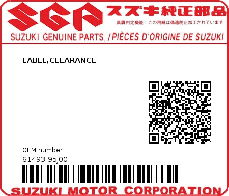 Product image: Suzuki - 61493-95J00 - LABEL,CLEARANCE  0