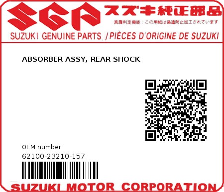Product image: Suzuki - 62100-23210-157 - ABSORBER ASSY, REAR SHOCK  0