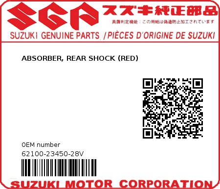 Product image: Suzuki - 62100-23450-28V - ABSORBER, REAR SHOCK (RED)  0