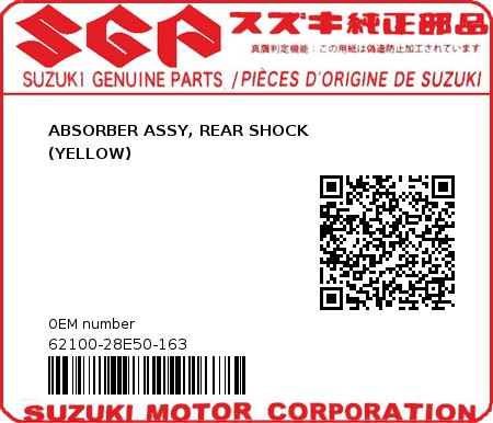 Product image: Suzuki - 62100-28E50-163 - ABSORBER ASSY, REAR SHOCK                     (YELLOW)  0