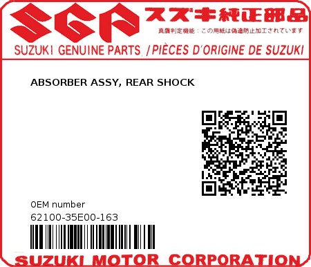 Product image: Suzuki - 62100-35E00-163 - ABSORBER ASSY, REAR SHOCK  0