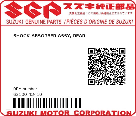Product image: Suzuki - 62100-43410 - SHOCK ABSORBER ASSY, REAR  0