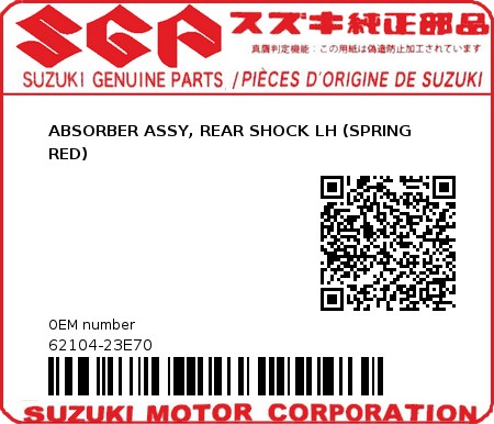 Product image: Suzuki - 62104-23E70 - ABSORBER ASSY, REAR SHOCK LH (SPRING RED)  0