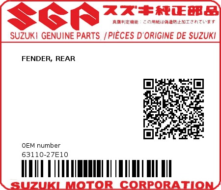 Product image: Suzuki - 63110-27E10 - FENDER, REAR  0