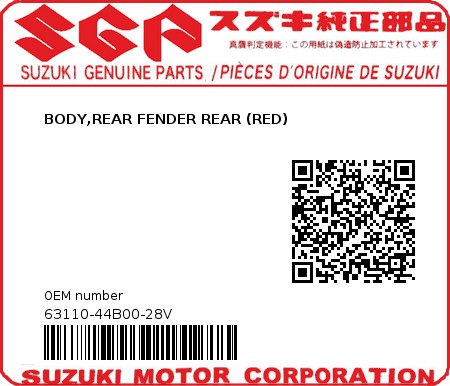 Product image: Suzuki - 63110-44B00-28V - BODY,REAR FENDER REAR (RED)  0
