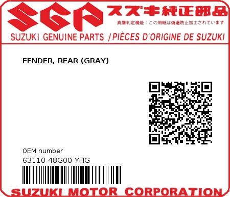 Product image: Suzuki - 63110-48G00-YHG - FENDER, REAR (GRAY)  0
