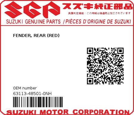 Product image: Suzuki - 63113-48501-0NH - FENDER, REAR (RED)  0