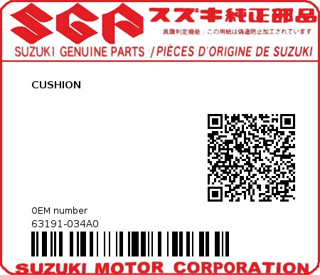 Product image: Suzuki - 63191-034A0 - CUSHION          0