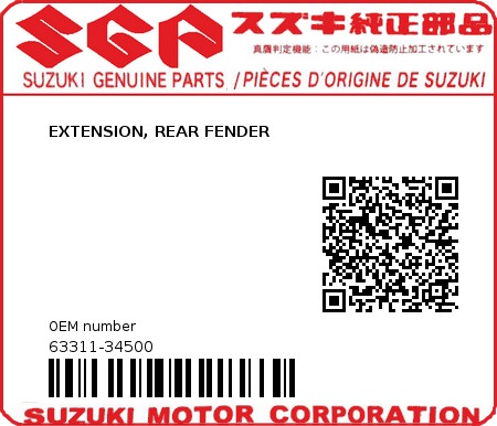 Product image: Suzuki - 63311-34500 - EXTENSION, REAR FENDER          0