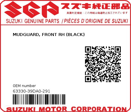 Product image: Suzuki - 63330-39DA0-291 - MUDGUARD, FRONT RH (BLACK)  0