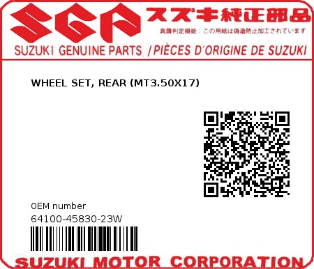 Product image: Suzuki - 64100-45830-23W - WHEEL SET, REAR (MT3.50X17)  0