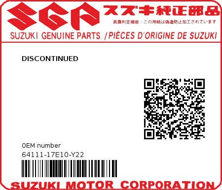 Product image: Suzuki - 64111-17E10-Y22 - DISCONTINUED  0