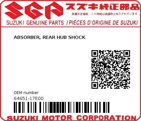 Product image: Suzuki - 64651-17E00 - ABSORBER, REAR HUB SHOCK          0