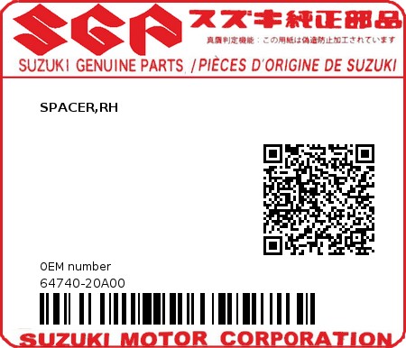 Product image: Suzuki - 64740-20A00 - SPACER,RH          0