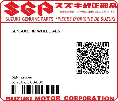 Product image: Suzuki - 65710-11J00-000 - SENSOR, RR WHEEL ABS  0