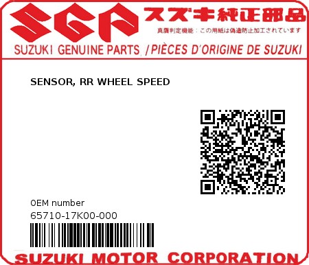 Product image: Suzuki - 65710-17K00-000 - SENSOR, RR WHEEL SPEED  0