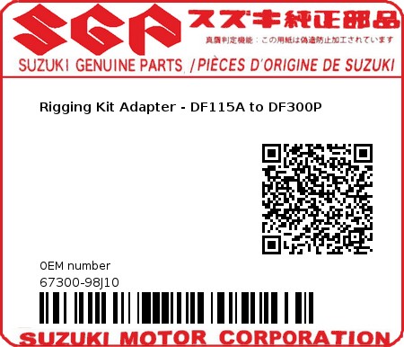 Product image: Suzuki - 67300-98J10 - Rigging Kit Adapter - DF115A to DF300P  0