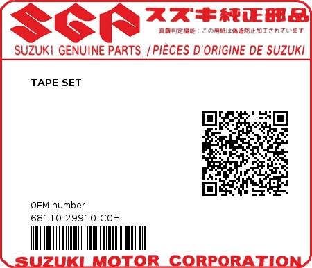 Product image: Suzuki - 68110-29910-C0H - TAPE SET  0