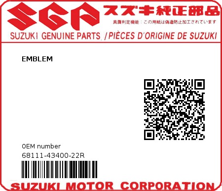 Product image: Suzuki - 68111-43400-22R - EMBLEM  0
