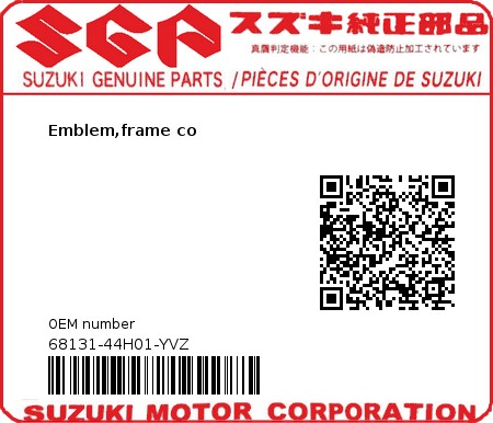 Product image: Suzuki - 68131-44H01-YVZ - Emblem,frame co  0