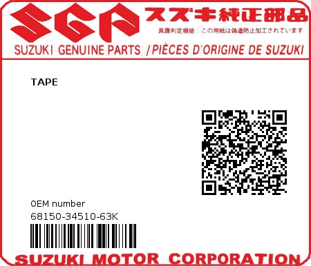 Product image: Suzuki - 68150-34510-63K - TAPE  0