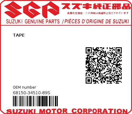 Product image: Suzuki - 68150-34510-89S - TAPE  0
