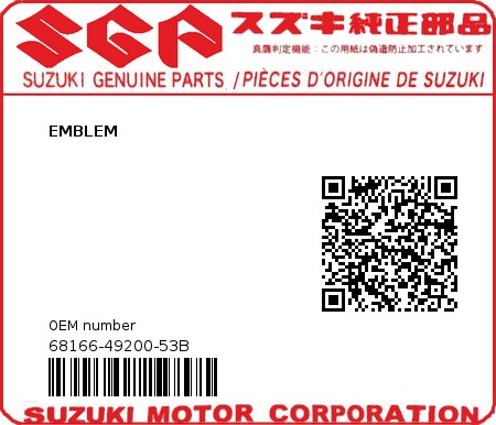 Product image: Suzuki - 68166-49200-53B - EMBLEM  0