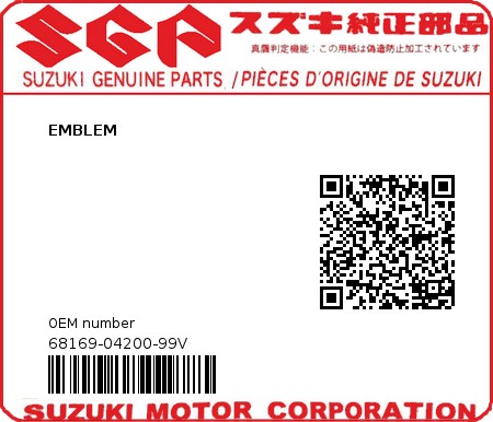 Product image: Suzuki - 68169-04200-99V - EMBLEM  0