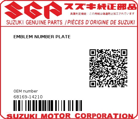 Product image: Suzuki - 68169-14210 - EMBLEM NUMBER PLATE  0