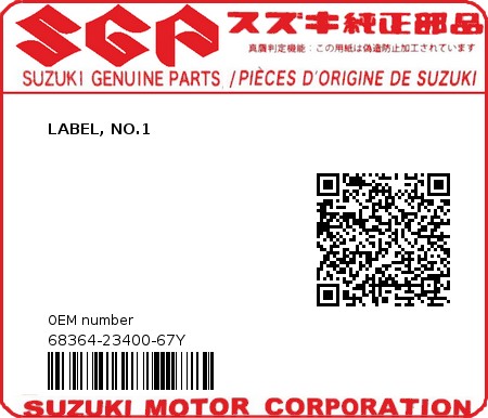 Product image: Suzuki - 68364-23400-67Y - LABEL, NO.1  0