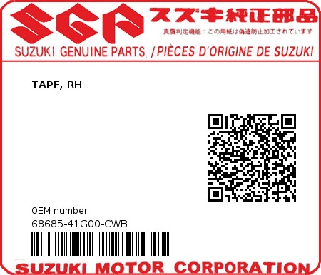 Product image: Suzuki - 68685-41G00-CWB - TAPE, RH  0