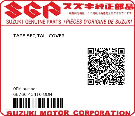 Product image: Suzuki - 68760-43410-8BN - TAPE SET,TAIL COVER  0
