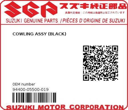 Product image: Suzuki - 94400-05500-019 - COWLING ASSY (BLACK)  0