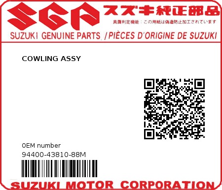 Product image: Suzuki - 94400-43810-88M - COWLING ASSY  0