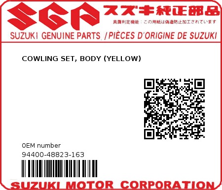 Product image: Suzuki - 94400-48823-163 - COWLING SET, BODY (YELLOW)  0