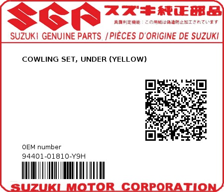 Product image: Suzuki - 94401-01810-Y9H - COWLING SET, UNDER (YELLOW)  0