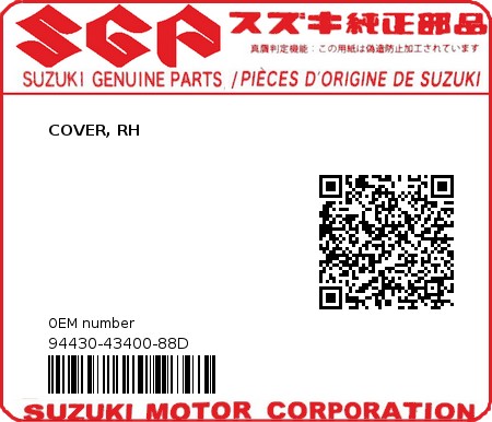 Product image: Suzuki - 94430-43400-88D - COVER, RH  0