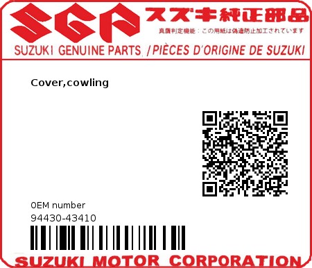 Product image: Suzuki - 94430-43410 - Cover,cowling  0