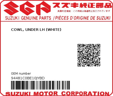 Product image: Suzuki - 94481C0BE10JYBD - COWL, UNDER LH (WHITE)  0