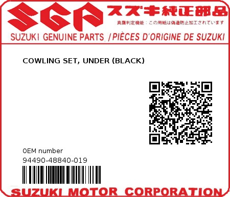 Product image: Suzuki - 94490-48840-019 - COWLING SET, UNDER (BLACK)  0
