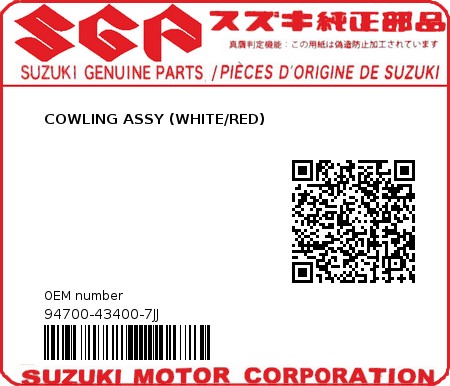 Product image: Suzuki - 94700-43400-7JJ - COWLING ASSY (WHITE/RED)  0