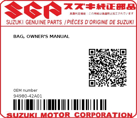 Product image: Suzuki - 94980-42A01 - BAG, OWNER'S MANUAL          0