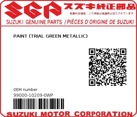 Product image: Suzuki - 99000-10209-0WP - PAINT (TRIAL GREEN METALLIC)  0
