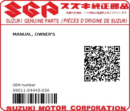 Product image: Suzuki - 99011-04443-03A - MANUAL, OWNER'S  0
