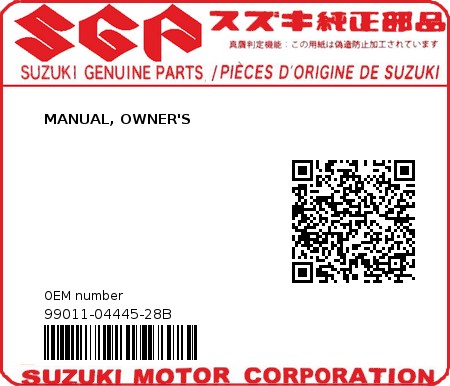 Product image: Suzuki - 99011-04445-28B - MANUAL, OWNER'S  0