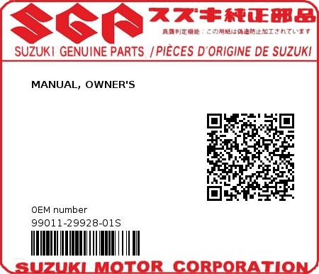 Product image: Suzuki - 99011-29928-01S - MANUAL, OWNER'S  0