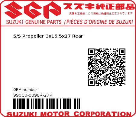 Product image: Suzuki - 990C0-0090R-27P - S/S Propeller 3x15.5x27 Rear  0