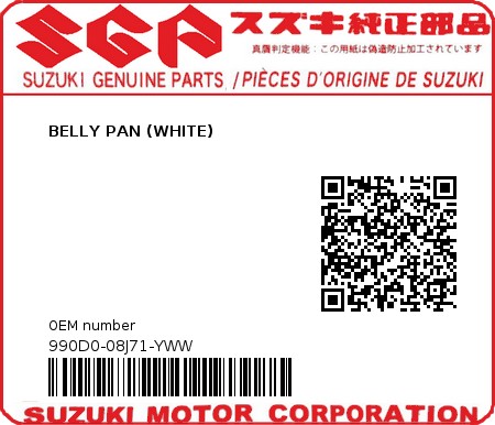 Product image: Suzuki - 990D0-08J71-YWW - BELLY PAN (WHITE)  0