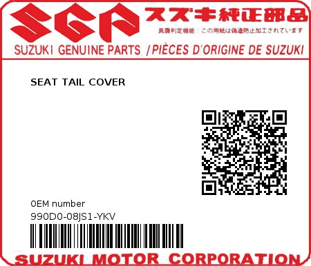 Product image: Suzuki - 990D0-08JS1-YKV - SEAT TAIL COVER  0